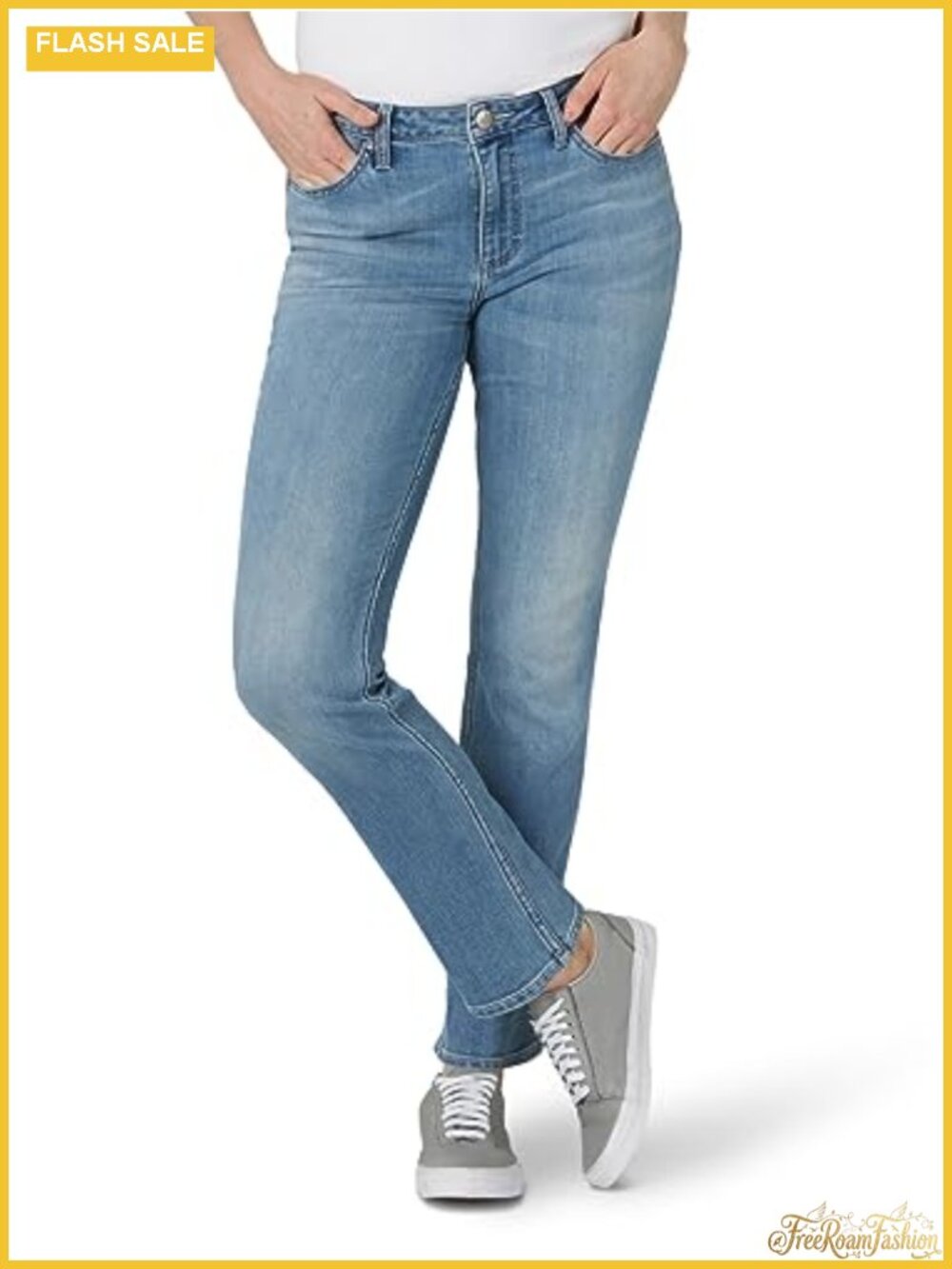 Mid Rise Straight Leg Jeans - Regular Fit Denim